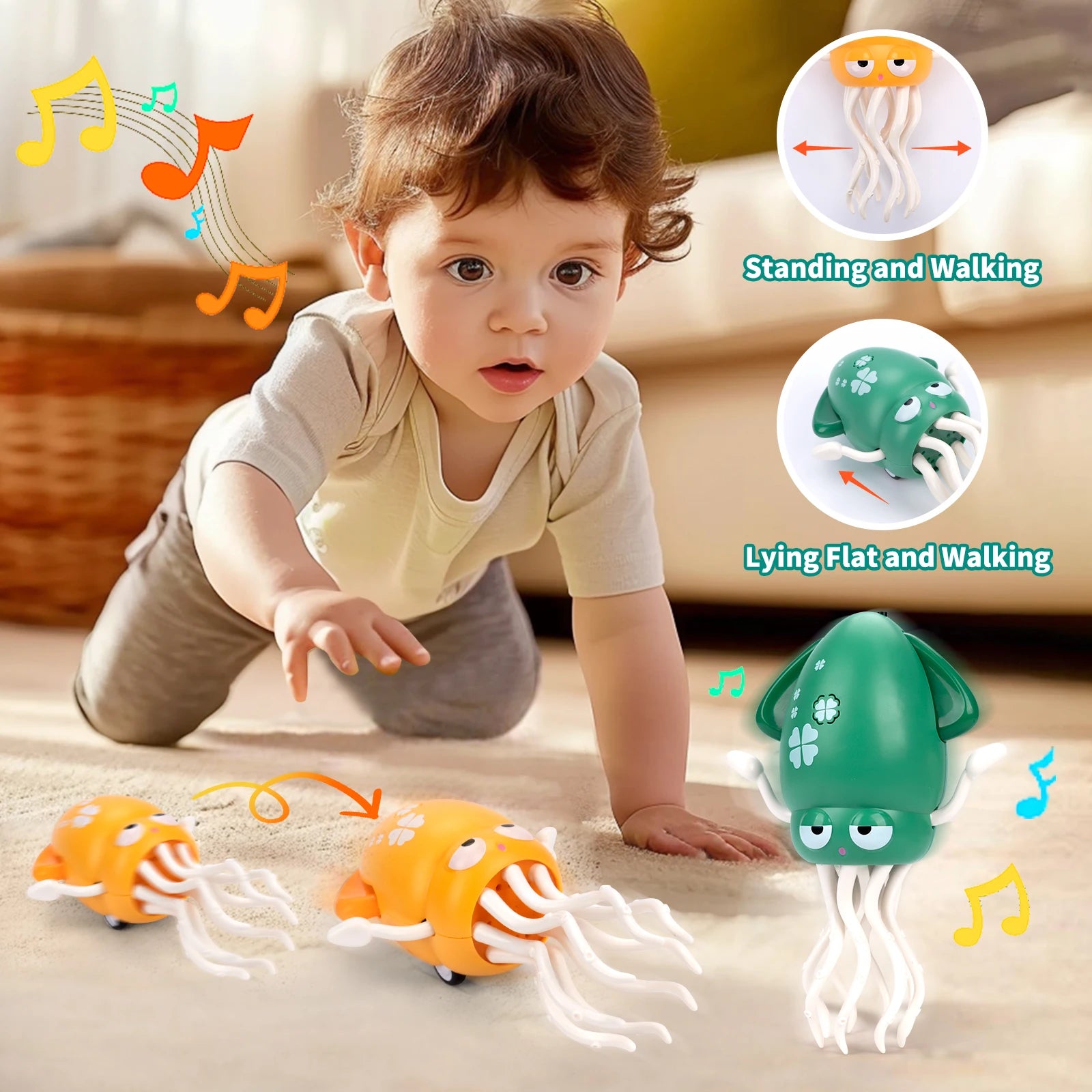 Interactive Dancing Squid Toy – Sound & Light Features