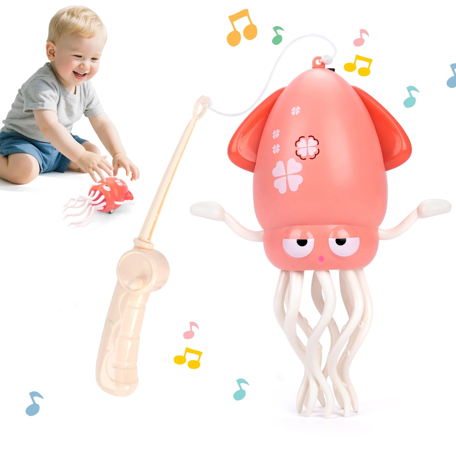 Pink with box Color Interactive Dancing Squid Toy – Sound & Light Features