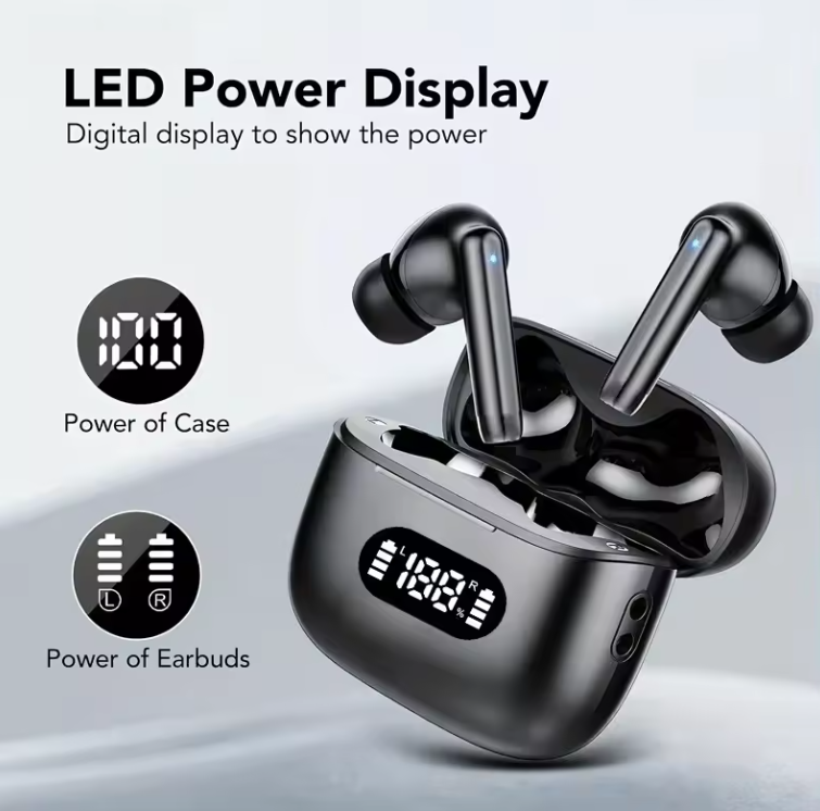 Wireless Earphone 40dB Noise Cancelling Bluetooth 5.3 Headphone 6 Mic ENC with LED Display HD Call TWS Earbuds Transparency Mode