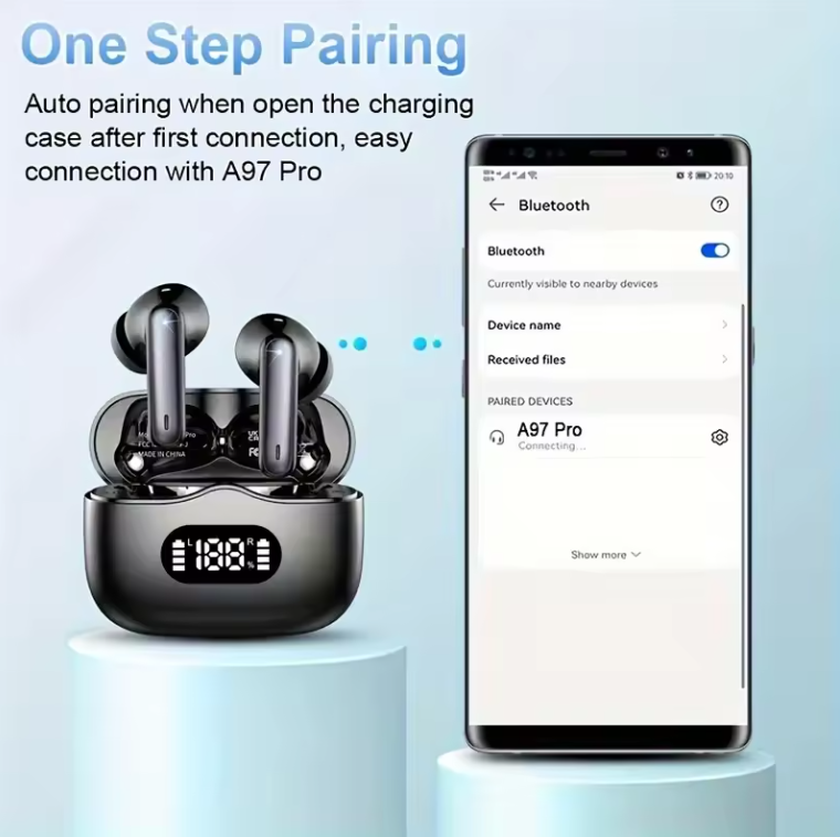 Wireless Earphone 40dB Noise Cancelling Bluetooth 5.3 Headphone 6 Mic ENC with LED Display HD Call TWS Earbuds Transparency Mode